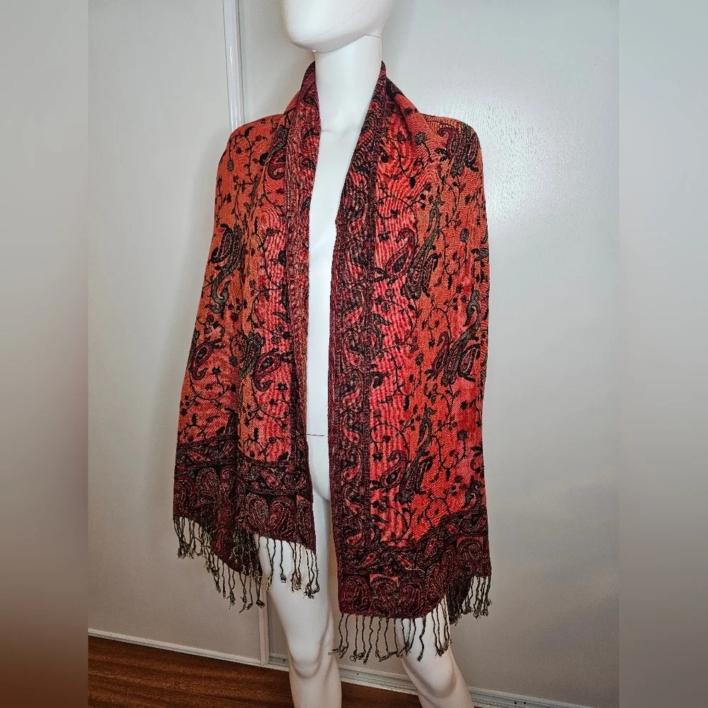 Unique Elegant Black and Red Paisley Shawl